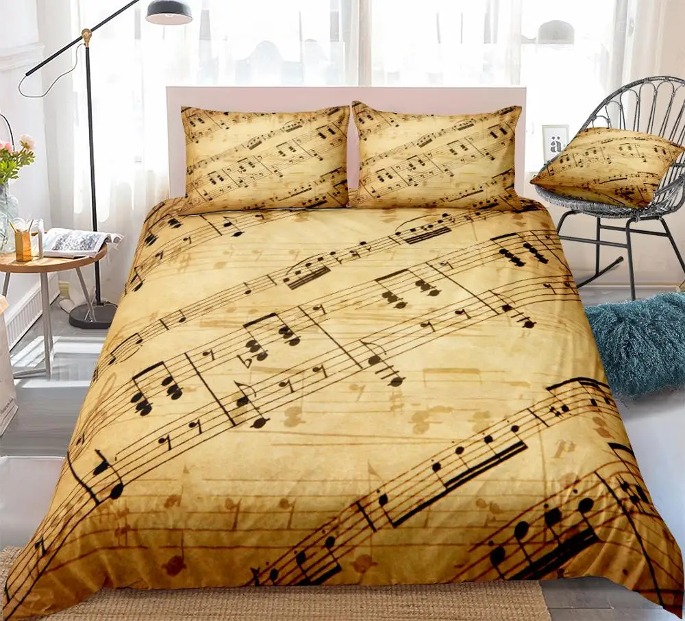 Music Stave Notes Duvet Cover Set Vintage Bedding Set Queen Quilt