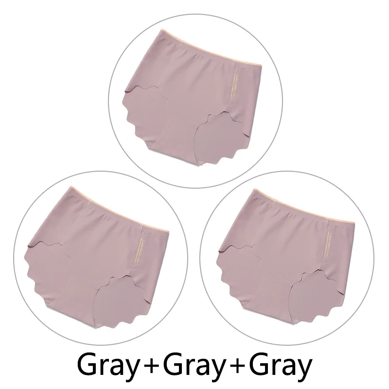 Gray Gray Gray 3 шт., цельные бесшовные трусы, женские сексуальные ультратонкие трусики, женские трусы с высокой талией, большие размеры, L-XXL нижнее белье, мягкое удобное нижнее белье - Color: Gray Gray Gray
