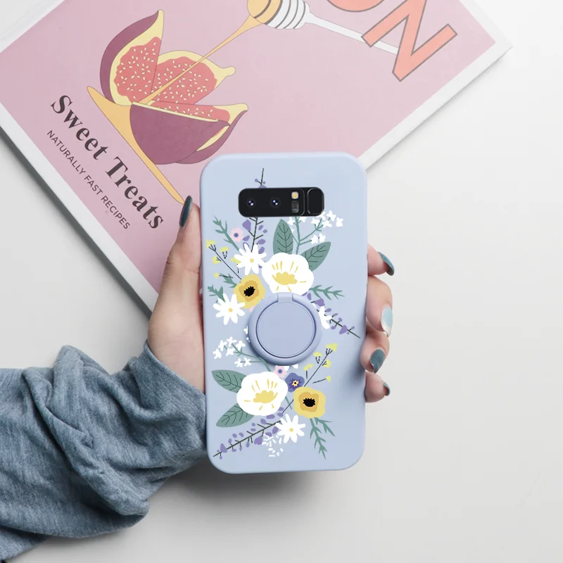 For Samsung Galaxy Note 10 9 8 Case Magnetic Ring Holder Fundas For Samsung GalaxyNote10 GalaxyNote9 GalaxyNote8 Flower TPU Etui kawaii samsung cases Cases For Samsung