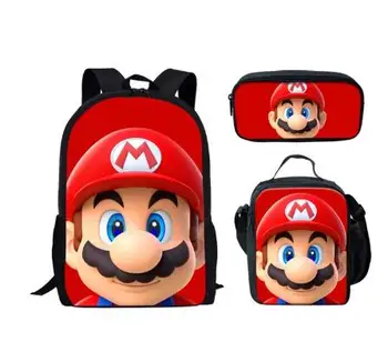 

3pcs/Set Mochila Large School Bags for Boys Girls Children Backpack Kids Anime Super Mario Bros Printed Primary Shool Bags