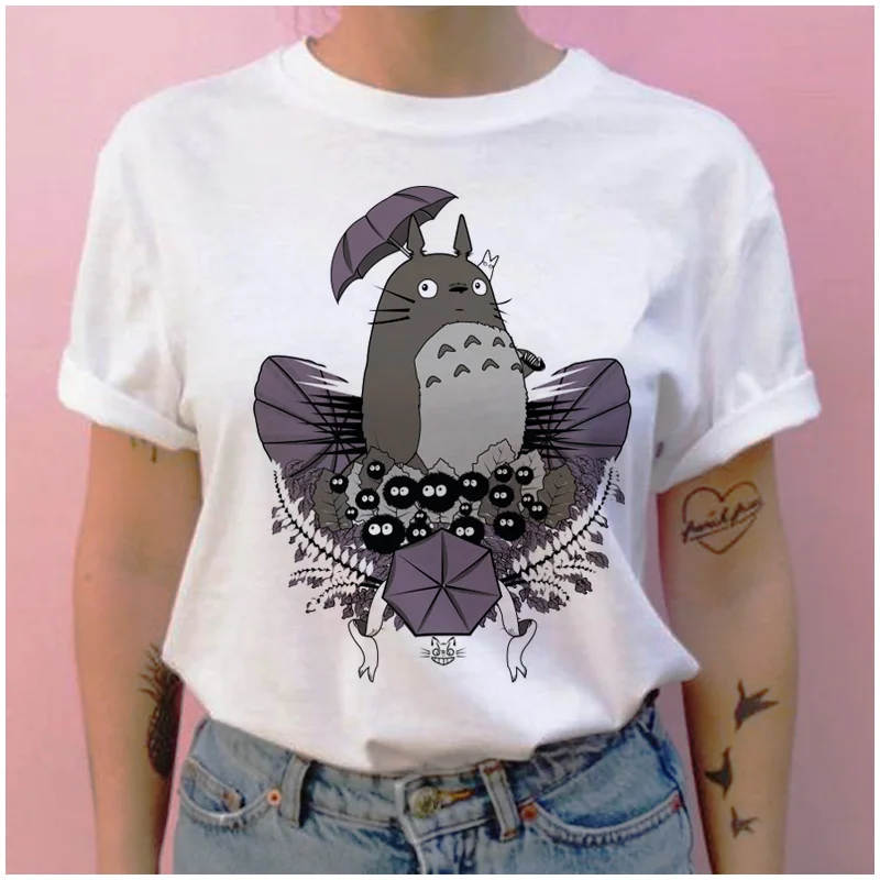 Totoro/женская футболка с рисунком из мультфильма «Унесенные призраками Тоторо», Новая графическая женская футболка с изображением японского ульцзанга, одежда, футболка, топы, футболки tumblr - Цвет: 771