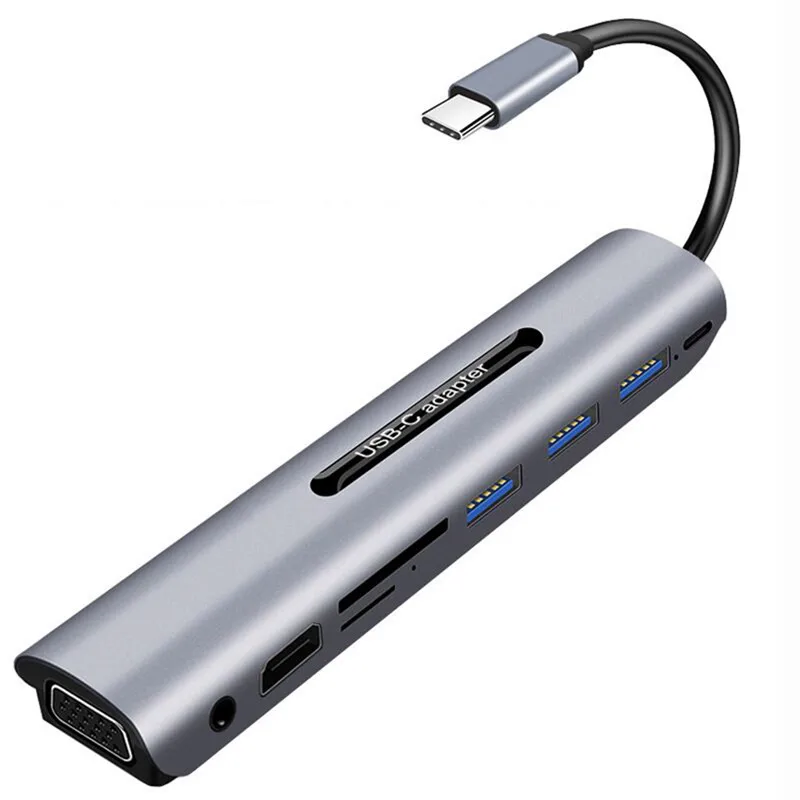 CARPRIE 9 в 1 концентратор адаптер USB C type-c 3,0 USB-C к HDMI 4K SD/TF кард-ридер PD зарядка VGA аудио адаптер для MacBook Pro концентратор