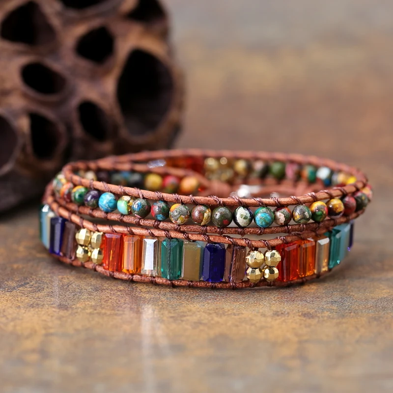Браслет Чакра s ювелирные изделия 7 цветов браслет чакра модные ювелирные изделия натуральный камень бисера ручной работы кожаный браслет с кристаллами
