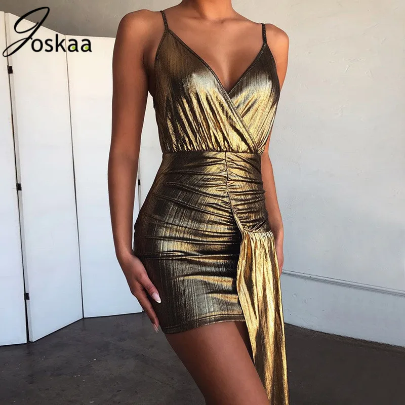 

Joskaa V Neck Sequin Sexy Pleated Ribbon Splicing Bodycon Reflective Prom Evening Prom Party Dress