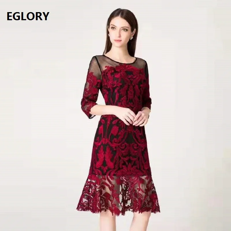 3XL платье Vestido весна лето вечерние коктейльные женские сексуальные прозрачные сетчатые с вышивкой 3/4 рукав облегающее платье цвета красного вина темно-синего цвета