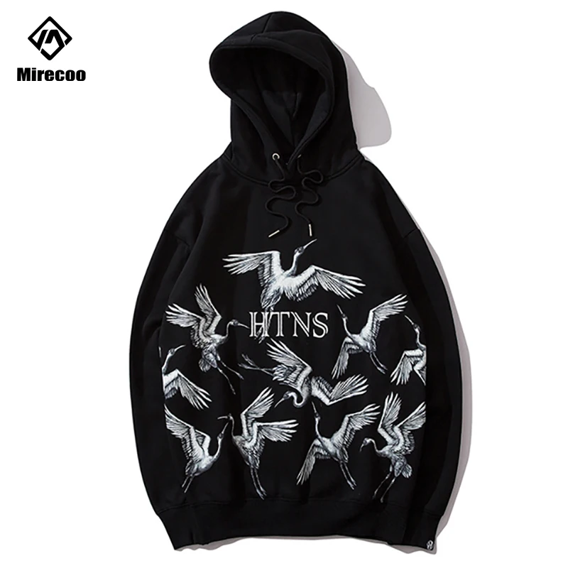 Beste Mirecoo Hoodies Mannen Kraan Gedrukt Hooded Dikke Sweatshirt Mannen Fleece Trui Harajuku High Street Hip Hop Mode Streetwear