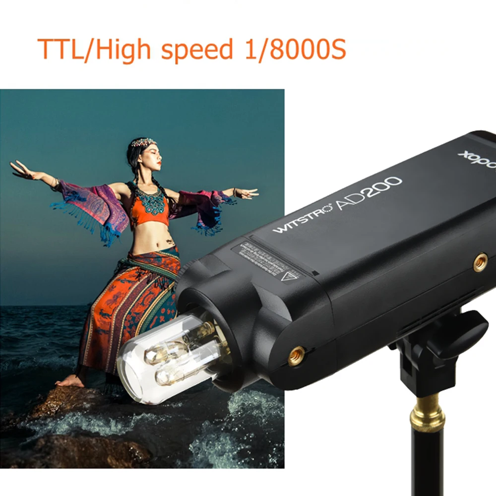 Godox AD200 комплект 200Ws 2,4G ttl карманная вспышка стробоскоп 1/8000 HSS Беспроводная монолайт 2900mAh литиевая батарея и голая лампочка/Speedlite