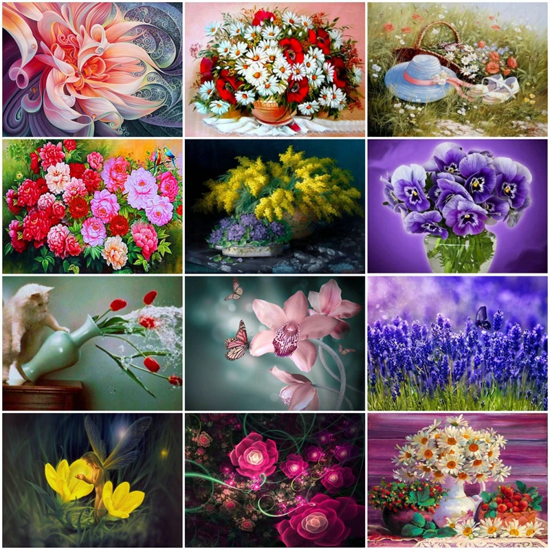 

5D DIY Diamond Painting Flower & purple flower Embroidery Diamond Painting Cross Stitch Rhinestone Mosaic Painting