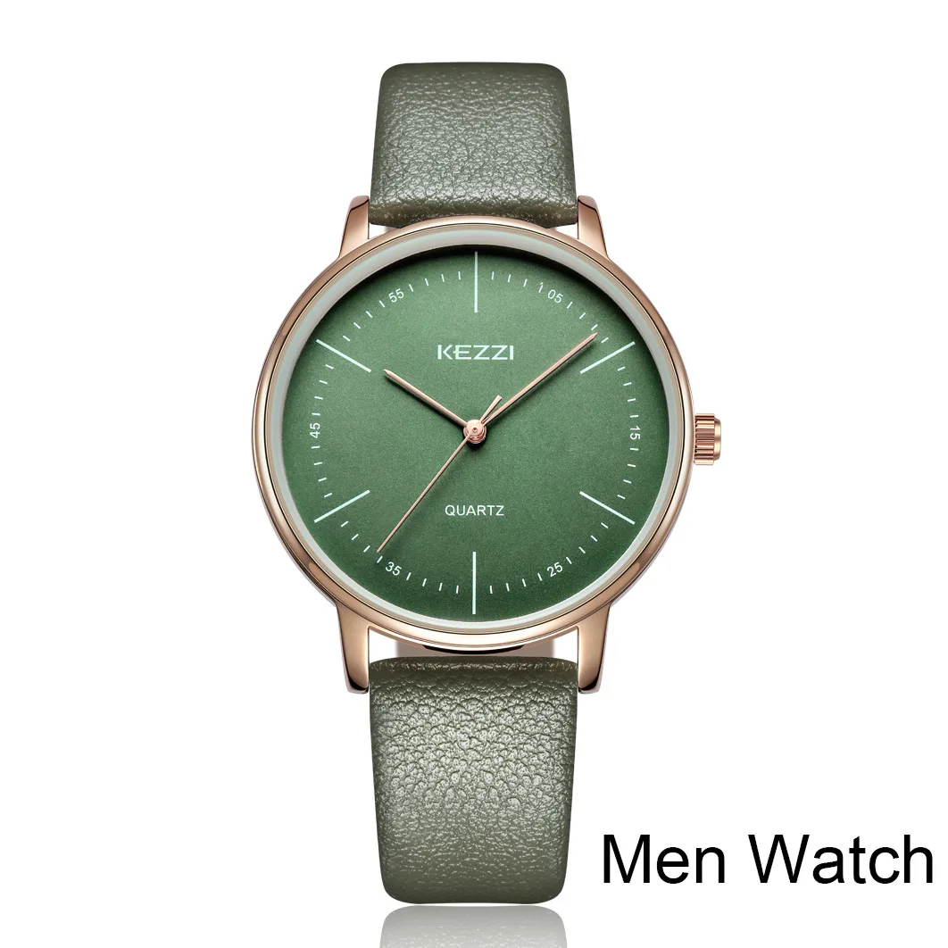 green watch men KEZZI Модные женские кожаные часы Relogio Masculino простые кварцевые часы парные мужские и женские - Цвет: green watch men