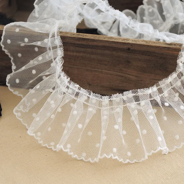 6CM wide Modern Wavelet Pleated Mesh Yarn Three-dimensional Lace Dress Hair Accessories Boots Bag Pet Decoration White