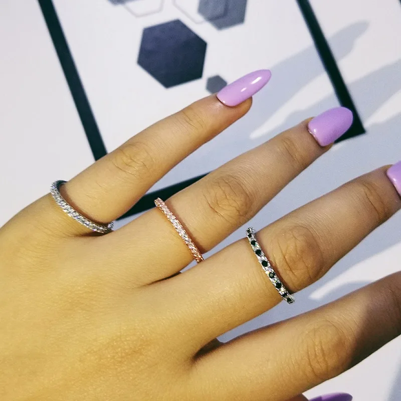 Stackable золото черный 925 Стерлинговое серебро кольцо Вечность Обручальное для