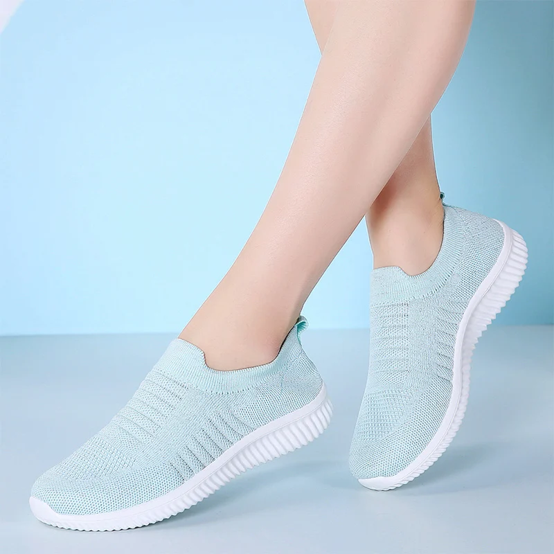 

Women's Shoes Spring Knitting Loafers Breathable Solid Casual Woman Sneakers Hollow Cozy Sock Sneaker Women 2020 New