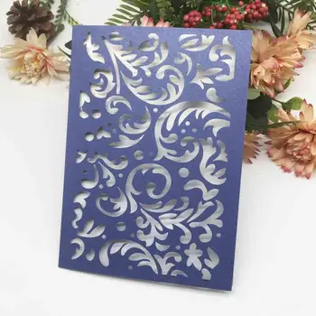 

80pcs Pearl Paper Blue Color Wedding Inviation Card Tri-folding RSVP Cards Bridal Shower Birthday Party Supplies Invitations