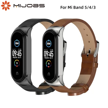 

For Mi Band 5 4 3 Straps PU Leather Correa Pulseira Pasek Opaska For mi band 3 Miband4 Bracelet For Xiaomi Xiomi Metal Wristband