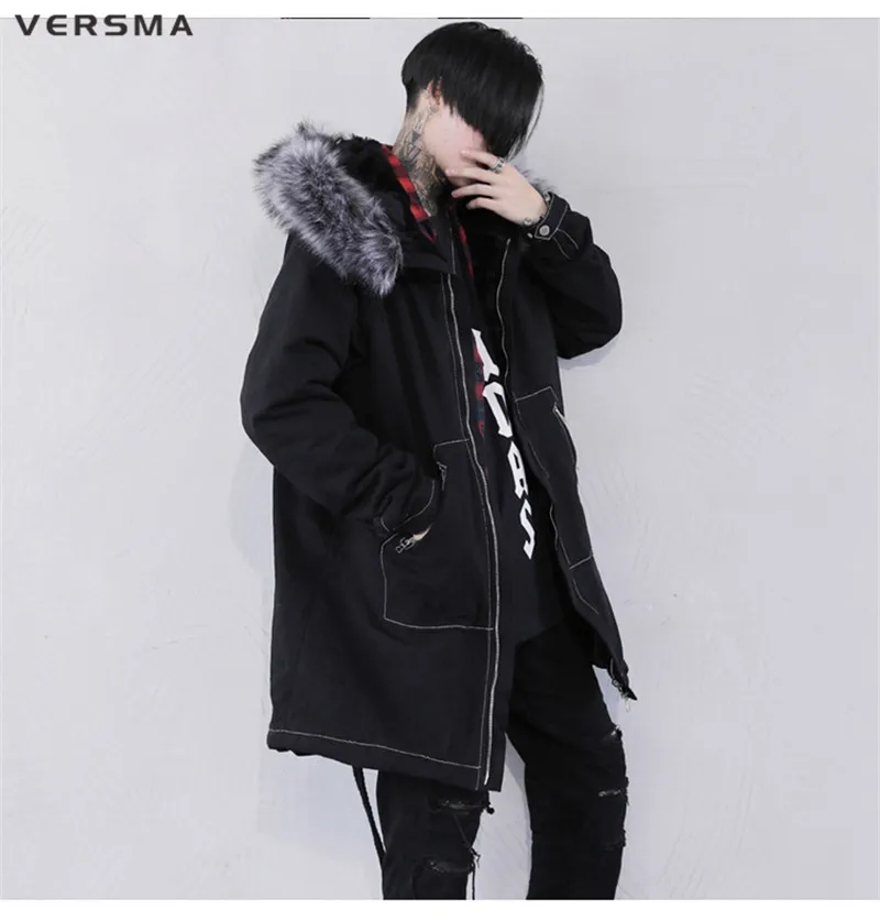 VERSMA Корейская Harajuku Теплая мужская зимняя куртка, ветровка, хип-хоп Уличная русская Вельветовая длинная куртка, пальто, дропшиппинг