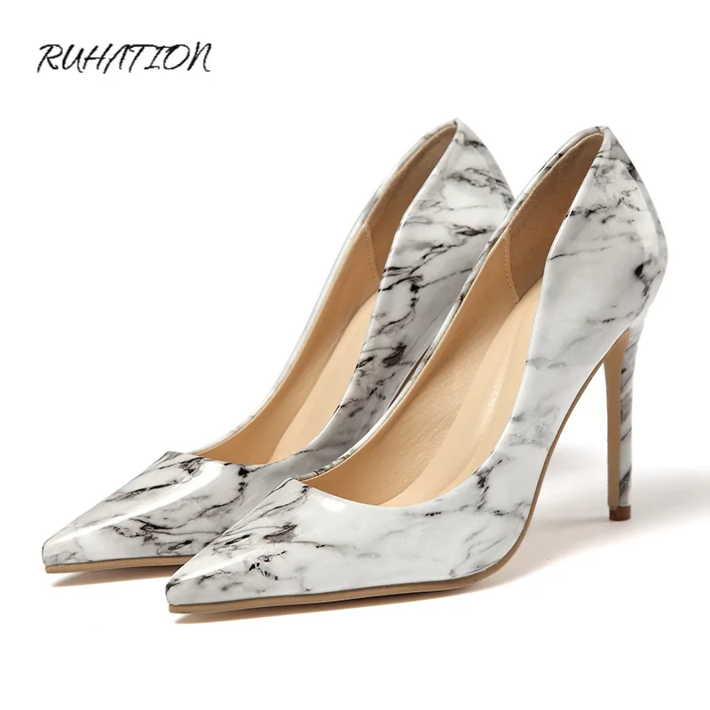 

New Fashion High Heels Women Pumps Pointed Toe Marbled Stiletto Classic Sexy Prom Party Wedding Shoes Plus Size 42