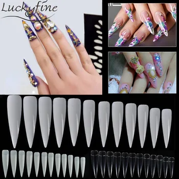 

500Pcs/bag Long False Artificial Nail Tips Full Cover Oval Sharps End Stiletto Nails Tips Manicure Clear/White/Natural DIY Set
