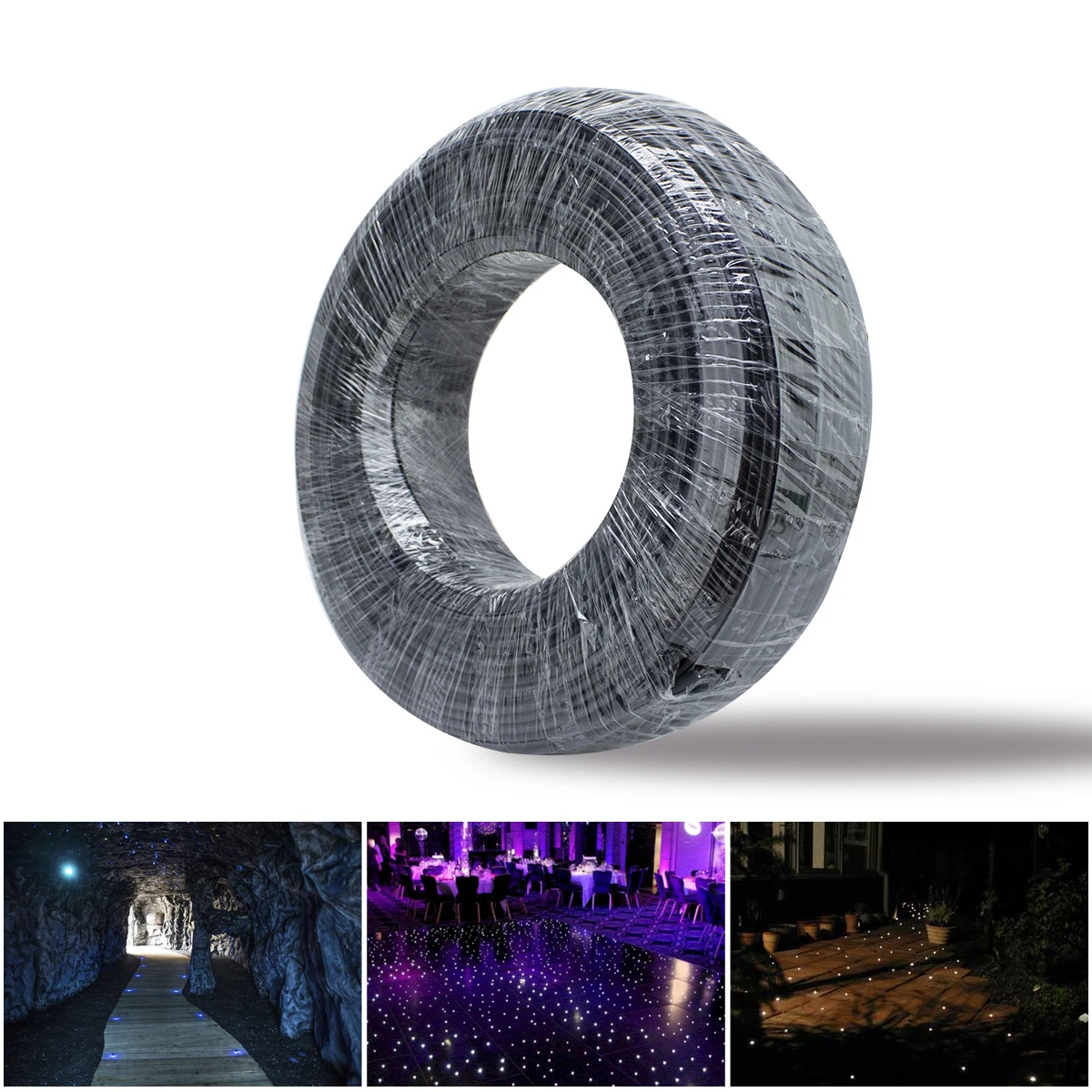 150M/roll  High quality  solid core 3.0mm black PMMA Plastic end glow Fiber Optic cable