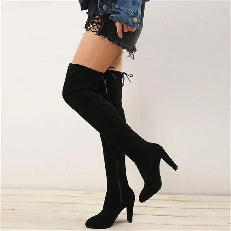 

Over The Knee Boots Winter High Heel Boots Women Slim Sexy Long Boots Women Suede Leather Botines Negro ladies Shoes Size 43