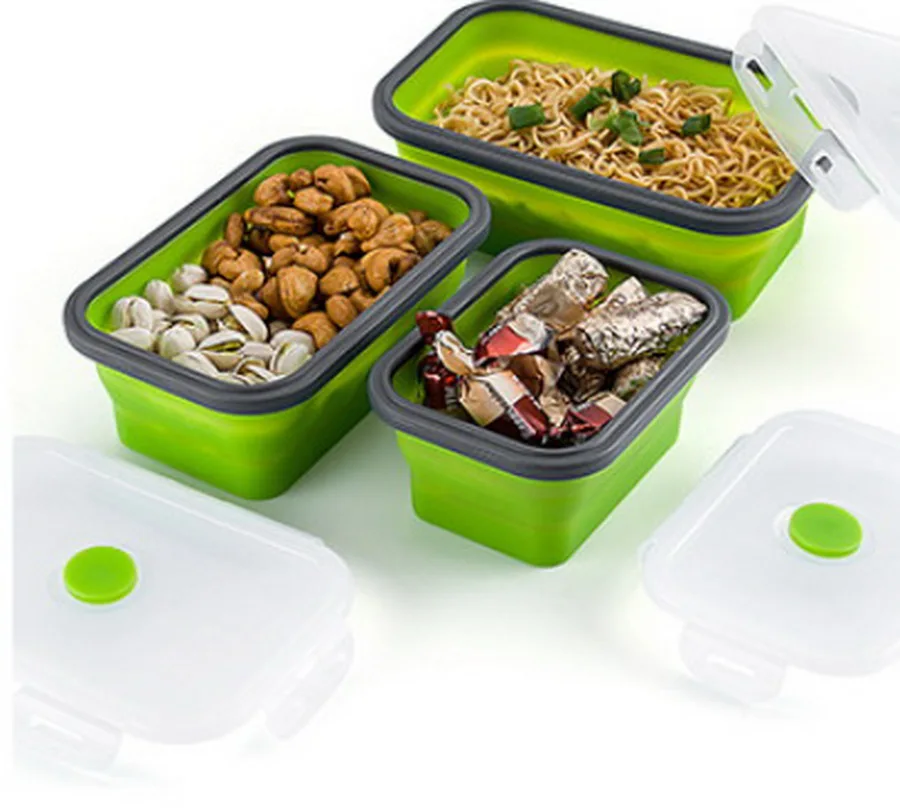 DHL 10 Набор 4 шт./компл. силиконовая складная коробка Bento складная переносная коробка для ланча для еды посуда контейнер для продуктов миска