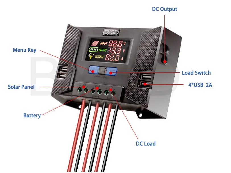 HD дисплей Солнечный контроллер заряда CP10A20A30A40A 12 В/24 В 4* USB солнечная панель батареи PWM