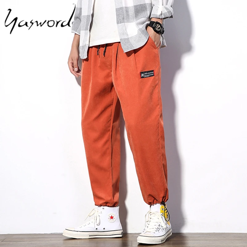 Yasword Men Pants Trousers Straight Ankle-Length Solid Color Casual Fashion Loose Male Elastic Waist Clothing Streetwear