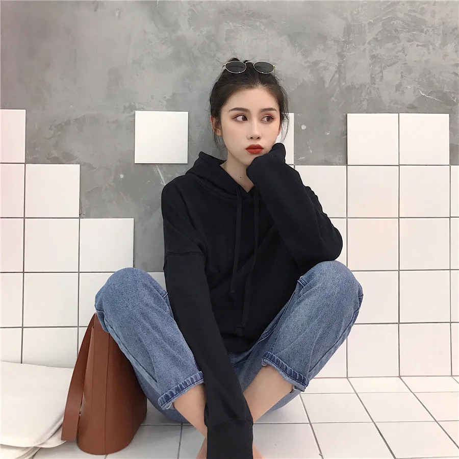 Джинсы женские BF Harajuku шикарные с высокой талией уличная свободная прямая длина по щиколотку молния карман сплошной деним Универсальная Женская Повседневная