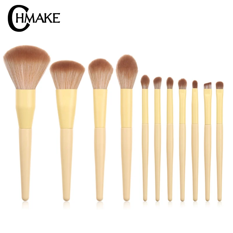 

Chmake 11pcs Makeup Brush Yellow Make up Brush Set High Quality Cosmetics Tools Blush Face Brush