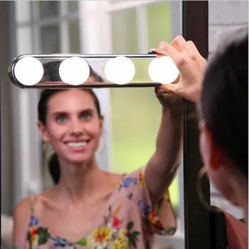 

4 Bulb Led Makeup Mirror Light Suction Cup Installation Dressing Table Vanity Light Bathroom Wall Lamp Battery Powered WJ10