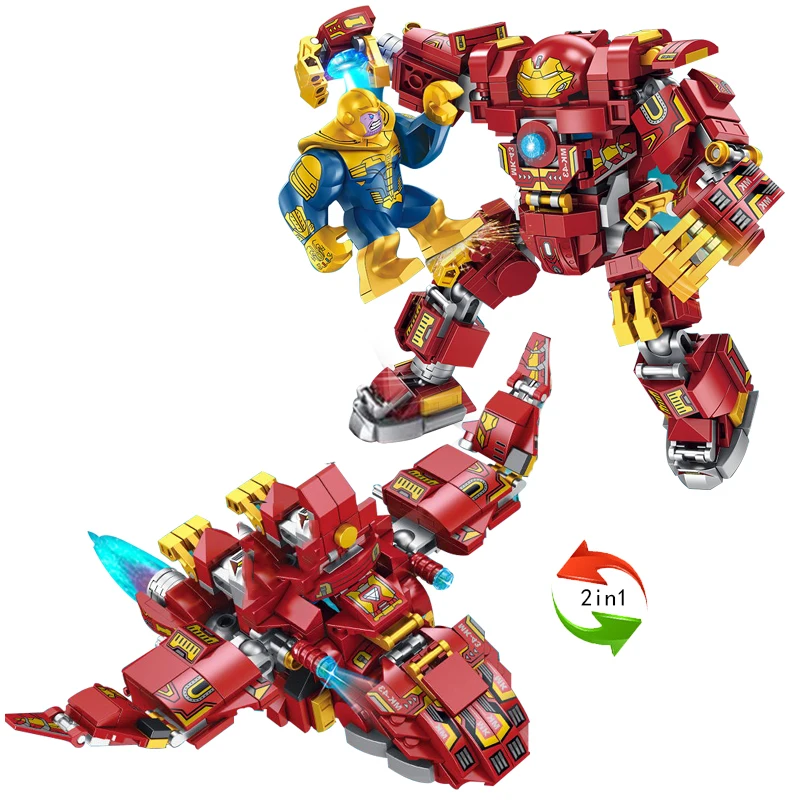 

Marvel Movie The Avengers Iron Man Hulk Thanos Battle 2In1 Building Blocks Toys For Children Compatible Super Heroes Sets