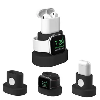 

Black, Blue, Red, Yellow Silicone Charge Stand Holder For Apple Watch For Airpod 2 In 1 Charging Station Dock