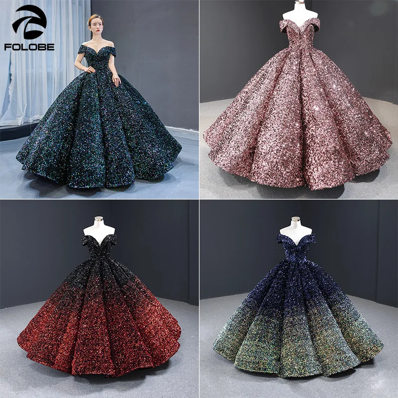Sequin Quinceanera Dress for 15-Year-Olds, Off Shoulder V-Neck Ball Gown, Floor-Length Sweet 16 Prom Party Dress image 6
