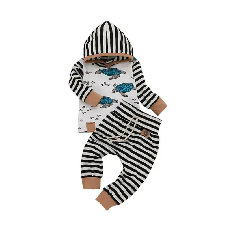 

Emmababy 2Ocs Baby Boys Girls Cotton Hoodie Striped Tops Long Pants Legging Outfits