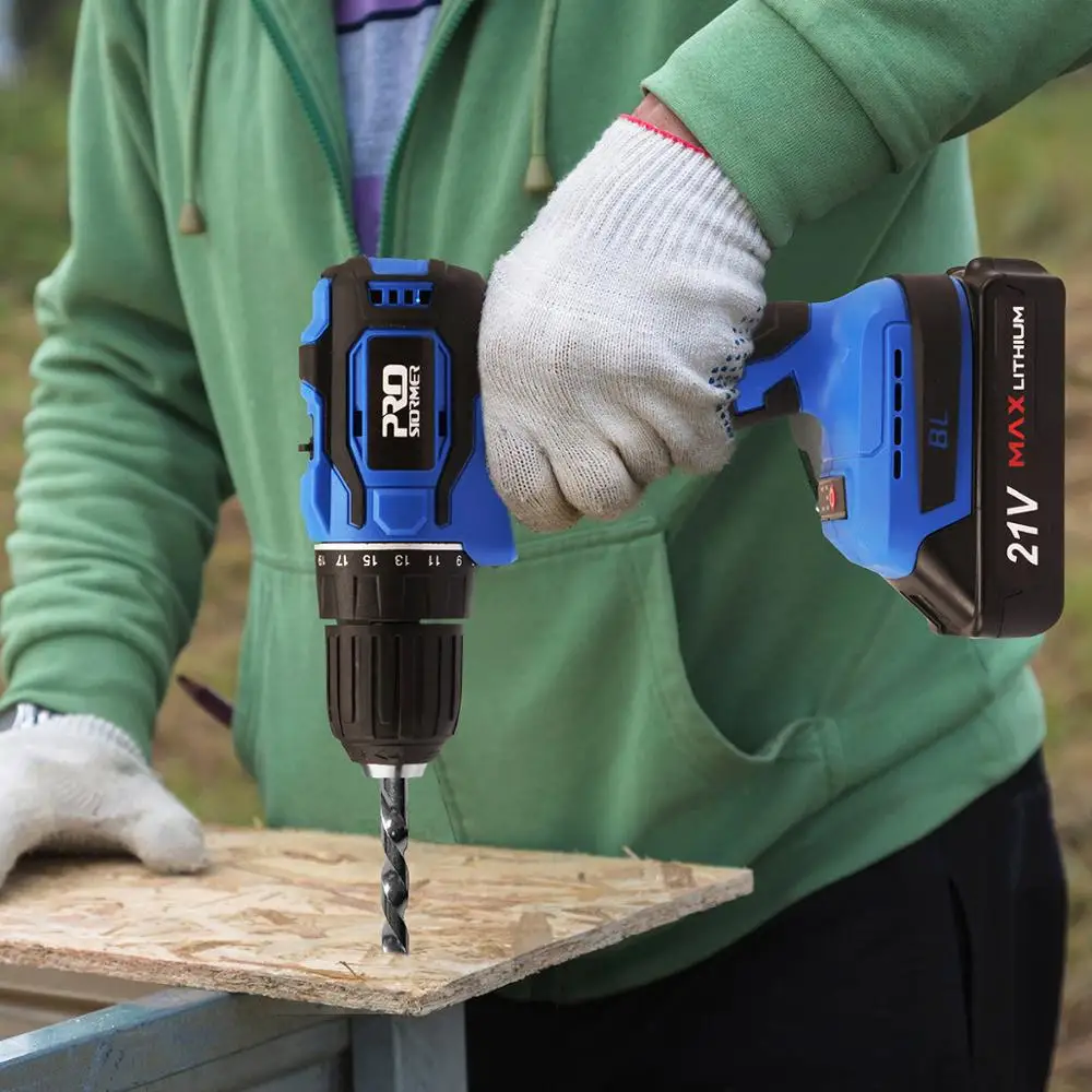 21V Brushless Electric Drill 40NM Cordless Screwdriver 2000mAh Battery Mini Electric Power Screwdriver Drill 5pcs Bit PROSTORMER