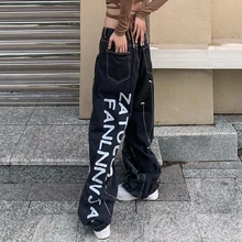 

Women's jeans With fabric embroidered printed graffiti holes straight leg jeans womens distressed jeans baggy jeans y2k jeans