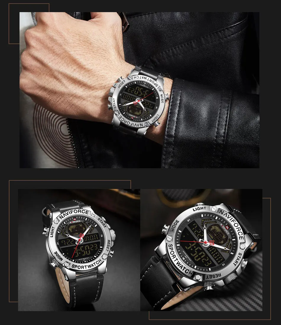 NAVIFORCE новые мужские часы Топ люксовый бренд кожа водонепроницаемые спортивные мужские часы кварцевые аналоговые цифровые часы мужские Relogio Masculino