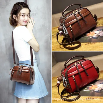 

2020 New Style Messenger Bag Fashion Pillow Bag Handbag Wax Leather Women Bag Shoulder Bag