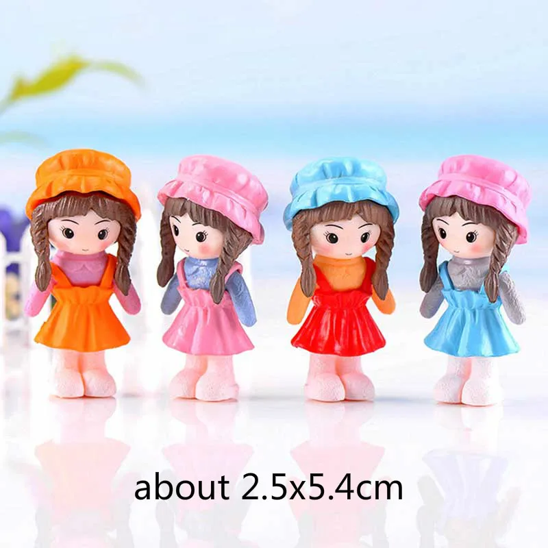 

4 PCs Creative Hat Doll Micro Landscape Cute Girl Mini Character Desk Decor Ornaments Cake Decoration House Decor Accessories