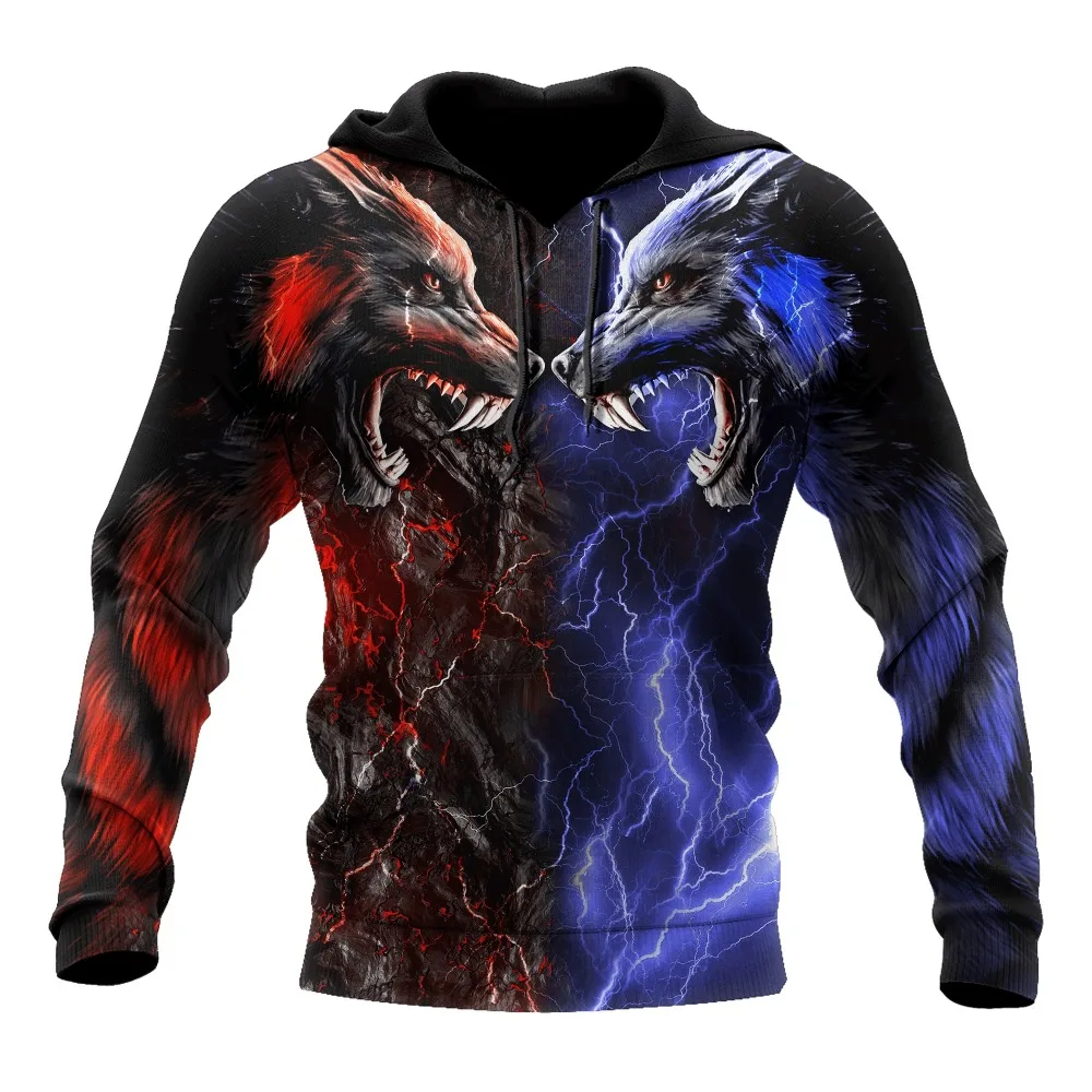 Men's Fashion Hoodies Red and Blue Wolf 3D Full Printed Sweatshirt Unisex Zip Casual Jacket DY83 | Мужская одежда