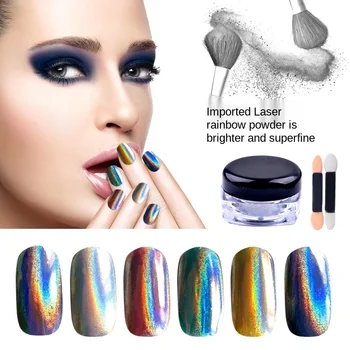 

Hot style nail plating magic mirror powder colorful flash powder laser silver super bright 1g outfit acrylic nail set