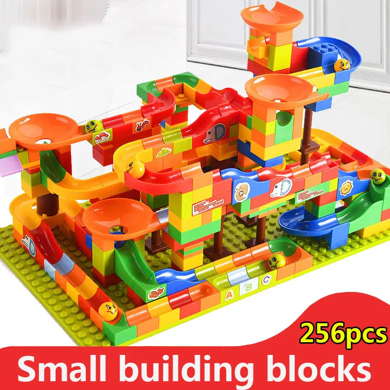 128 256PCS New Race Marble Run Ball Maze Jungle Adventure Track Building Block Small Size Compatible 1
