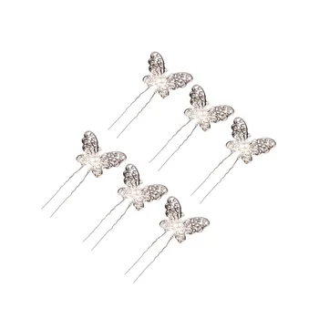 

6PCS U Shaped Hairpins Alloy Butterfly Elegant Vintage Rhinestone Inlaid Hair Sticks Updo Hair Chopsticks (Golden)