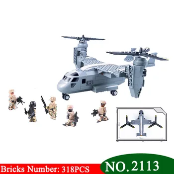

Decool 2113 318pcs police assembly aircraft model warfare Osprey helicopter assembly building blocks for legoes military set LPS