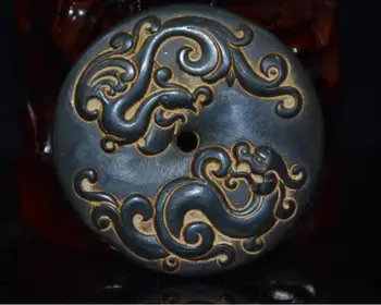 

Hongshan culture archaize black iron meteorite sculpture Dragon phoenix bi statue