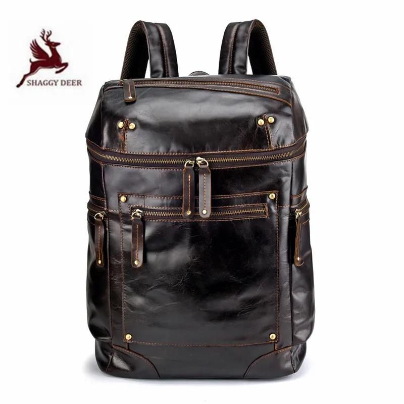

Cylindrical Rivet High Grade Real 100% Cow Leather Large Capacity Backpack Casual Oil Waxed Vertical Travel Plus Backpacks