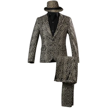 

[XZ82] Leopard Pattern 2pc Set Magic Performance Dance Jacket Charming Unique Special 80s Men Suit (Blazer+Pants+Hat)