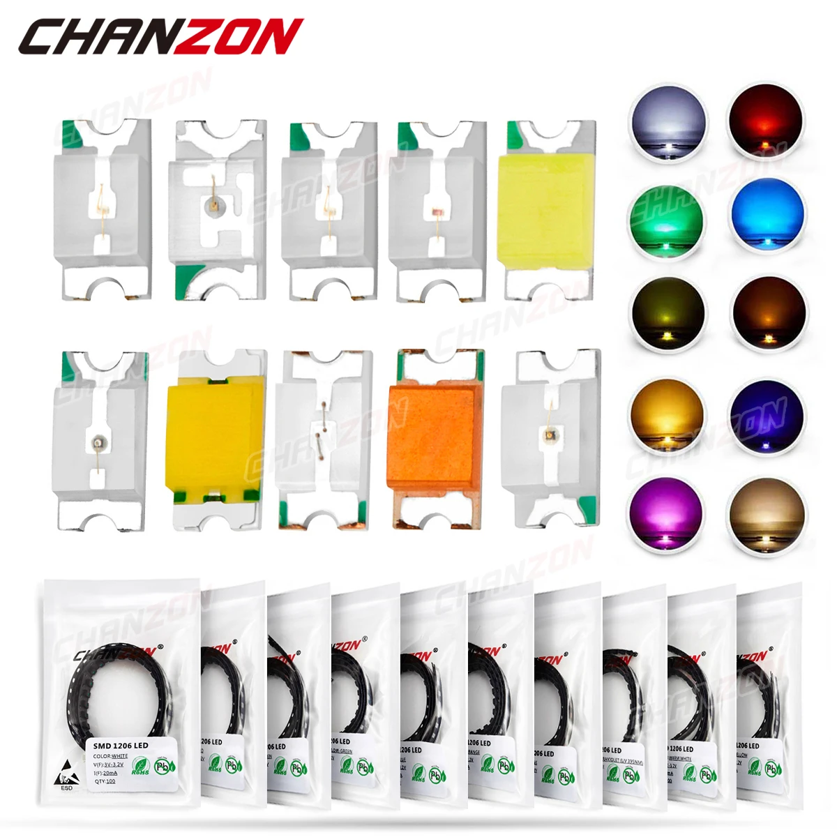 SMD LED Diode Chip Emitting Kit, 1206, 3216, Branco Quente, Vermelho, Verde, Azul, Amarelo, Laranja, Roxo UV, Rosa, Lâmpada RGB, Contas de Luz