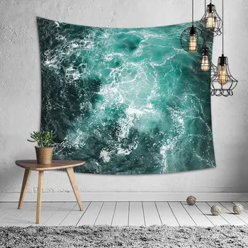 

Modern Art Ocean Tapestry Beach Home Fabric Dream Psychedelic Scenery Night Blue Aesthetic Wandkleed Home Textile BY50TA