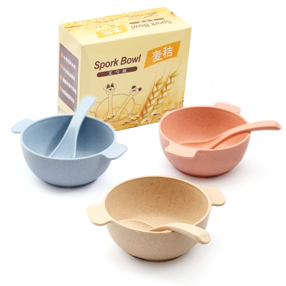 

2pcs/set Baby Feeding Food Tableware Eco-Friendly Toddle Kids Dishes Baby Child Eating Dinnerware Training Bowl+Spoon Bibs Green