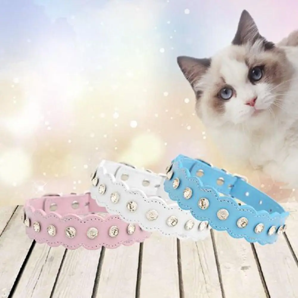 Diamond Rhinestone Cat Collar Puppy Baby Dog Cat Collar Leather Strap for Kitten Accessories Diamond Rhinestone Cat Collar Puppy Baby Dog Cat Collar Leather Strap for Kitten Accessories